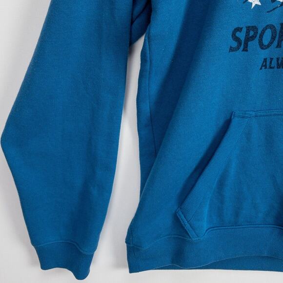 Columbia Graphic Print Hoodie Men’s Medium Blue Pullover Americana Style - Picture 4 of 14